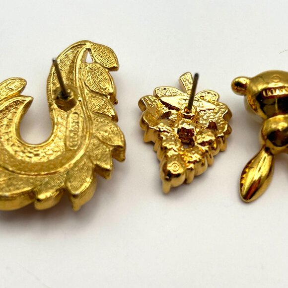 Vintage AVON 3 Pair Rhinestone Pierced Earrings Gold Tone 1990s Bundle - Picture 3 of 9